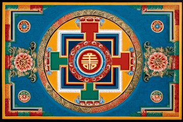 Obraz premium Colorful mandala representing longevity, fortune, and double happiness