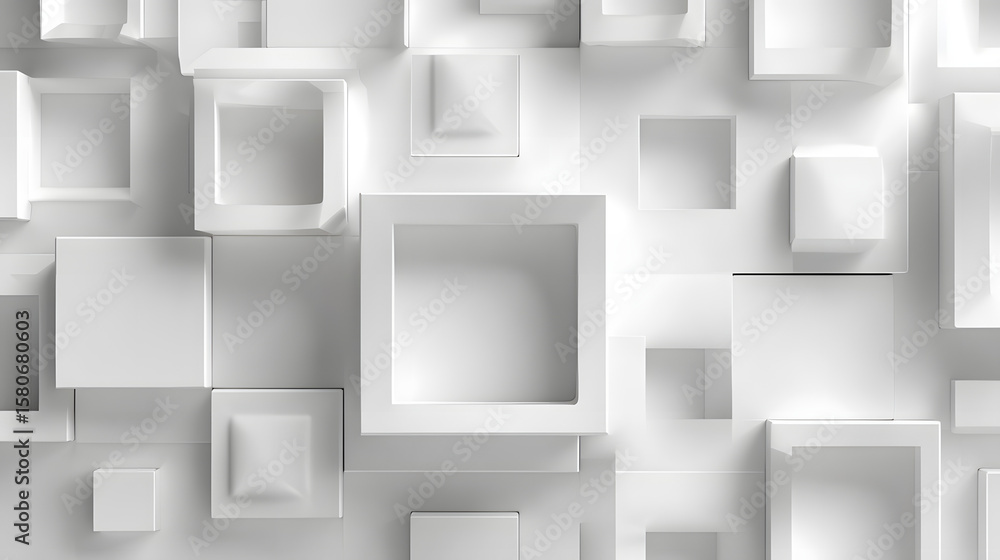 Aufkleber white color technology concept geometric square background. square 3d modern abstract white backgrou