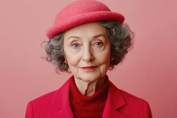 Sly Senior Woman with Playful Look on Color Background