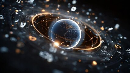 Digital Globe: Futuristic earth model surrounded by glowing digital numbers and data streams, representing global connectivity and data flow. - Powered by Adobe