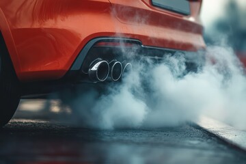 Sports Car Exhaust Emitting Smoke on Race Track