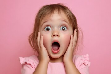 Surprised Child with Wide Eyes on Color Background
