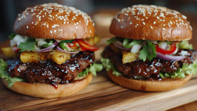 Hawaiian burger with pineapple and beef