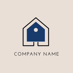 A stylized house icon with a navy blue fill and a circular window