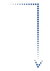 青いドット柄の直角に曲がり落下する矢印アイコン