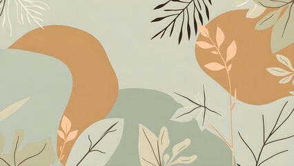 Abstract art nature background vector. Modern shape line art wallpaper. Boho foliage botanical tropical leaves and floral pattern design for summer sale banner , wall art, prints and fabrics.