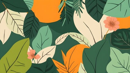Abstract art nature background vector. Modern shape line art wallpaper. Boho foliage botanical tropical leaves and floral pattern design for summer sale banner , wall art, prints and fabrics.