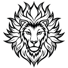 Fototapeta premium Powerful black silhouette of a roaring lion head, perfect for a tribal tattoo, wild animal mascot, or detailed vector illustration