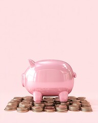 3D Piggy Bank Icon in Soft Pastel Pink. Cute Savings Symbol Illustration