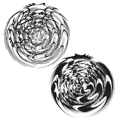 Abstract swirl patterns. Chaotic circular lines. Dynamic Vector motion. Black white illustration.