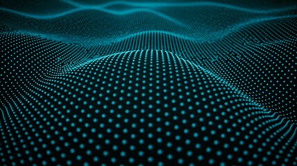 Obraz premium Abstract futuristic technology background with glowing blue digital wave and dotted grid surface 