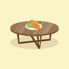 papaya fruit on the round table illustration design vector
