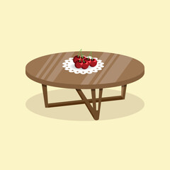 cherry fruit on the round table illustration vector design