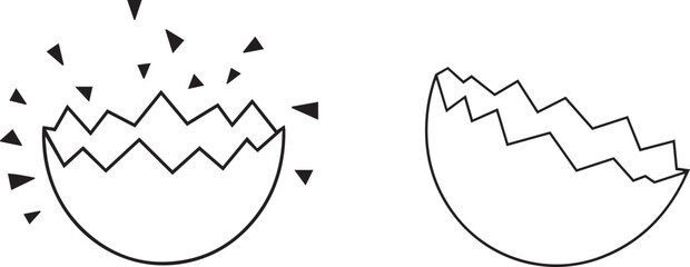 Abstract illustration of a cracked eggshell with scattered fragments on a white background