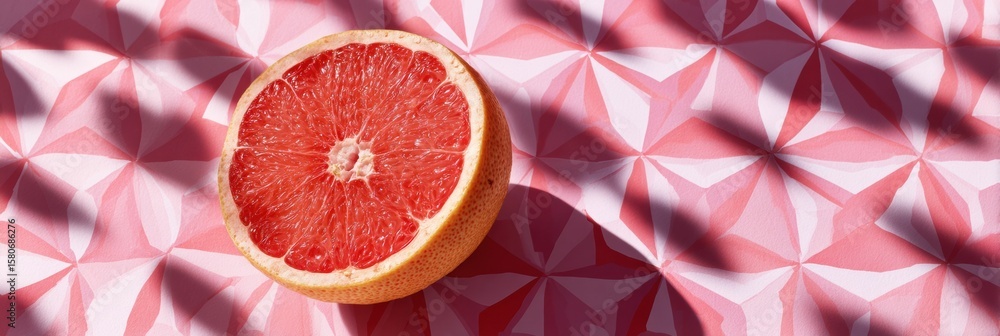 Poster vibrant grapefruit on a geometric pink background with soft shadows enhancing the visual contrast an