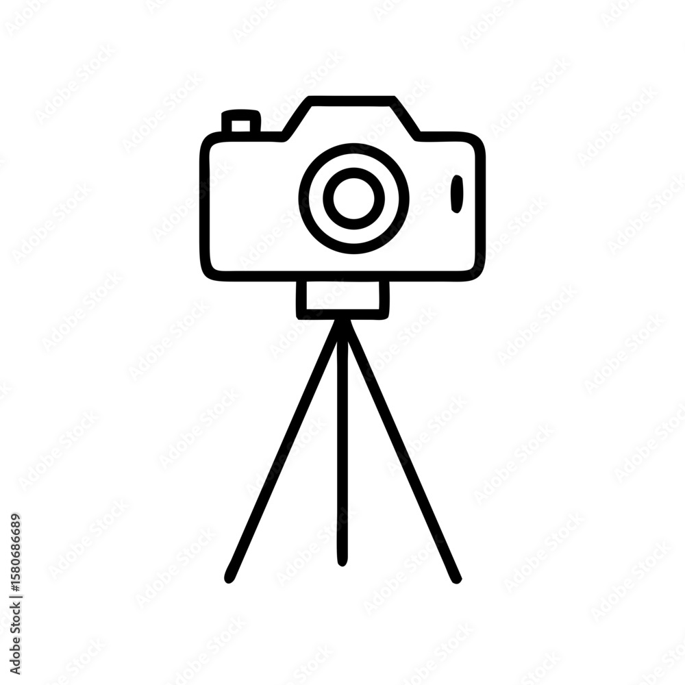 Poster camera on tripod in minimalist style with black outline design