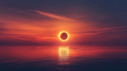 Sunrise with a glowing solar eclipse, symbolizing cosmic harmony and celestial wonder.