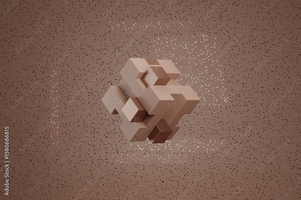 Aufkleber mocha mousse colored abstract 3d structure made of stacked cubes with minimalist geometry for visual