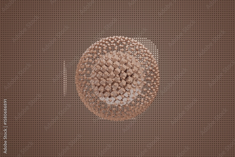 Aufkleber spherical 3d structure with dynamic particle system in mocha mousse color trend, ideal for motion gr