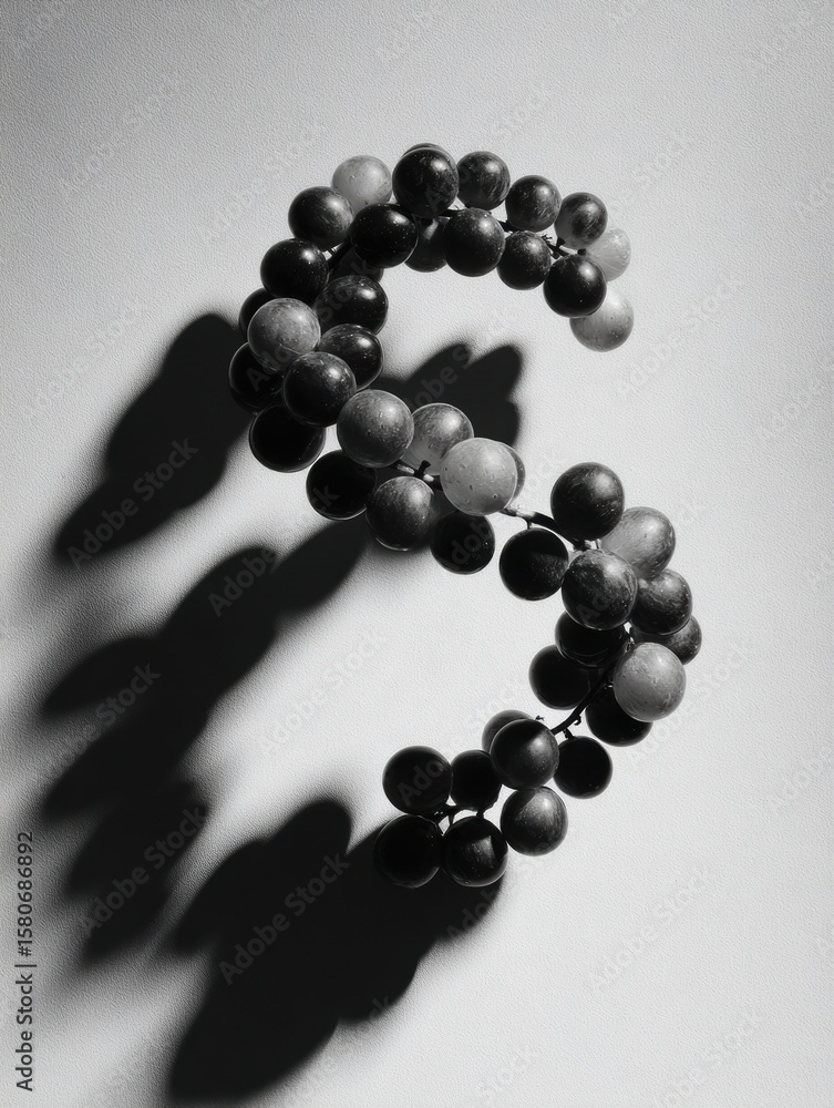 Poster Grapes Creating an Abstract Spiral Shape With Intriguing Shadows on a Minimalist Backdrop