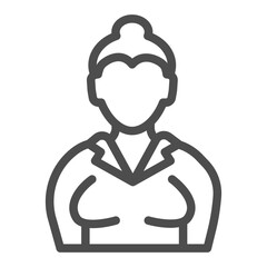 Chinese woman avatar line icon, sewing theme concept. Vector graphics. Grandmother with knitting hobby, elderly sign on white background, outline style icon for mobile or web design.