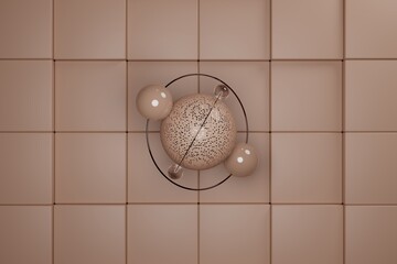 Spherical Abstract Composition on a Geometric Tiled Surface in Mocha Mousse Color Trend, Designed for Stylish Backgrounds, Branding Videos or High-End Creative Presentations