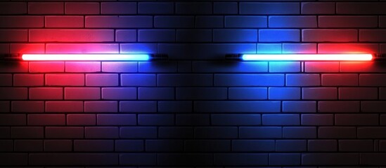 Neon Lights on Brick Wall: Red and Blue Glowing Tubes