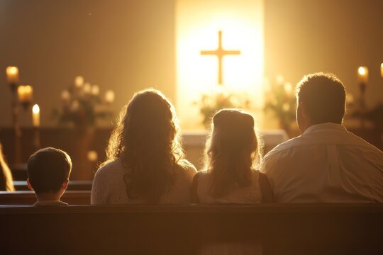 Family worships together during evening church service