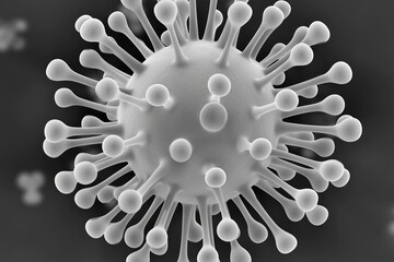 3d rendered close-up of a virus particle with surface spikes on dark background