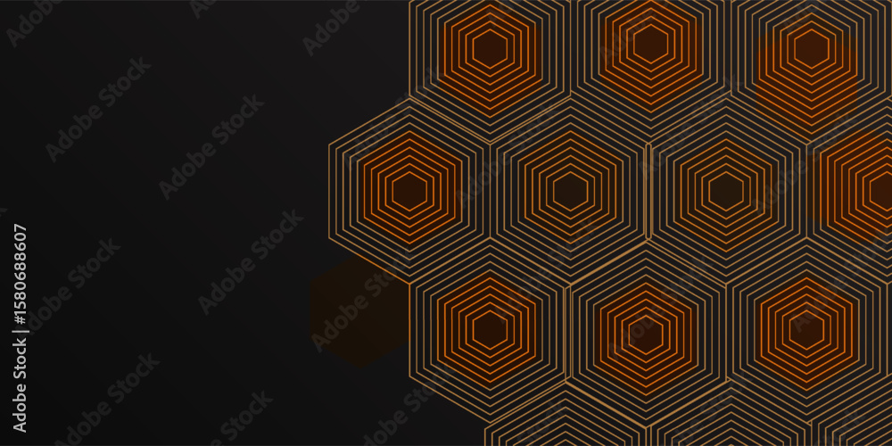 Poster abstract black and gold hexagon pattern background. modern simple overlay geometric texture creative