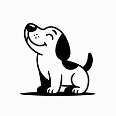 Obraz premium Cute happy cartoon dog with closed eyes and a smile isolated on white background