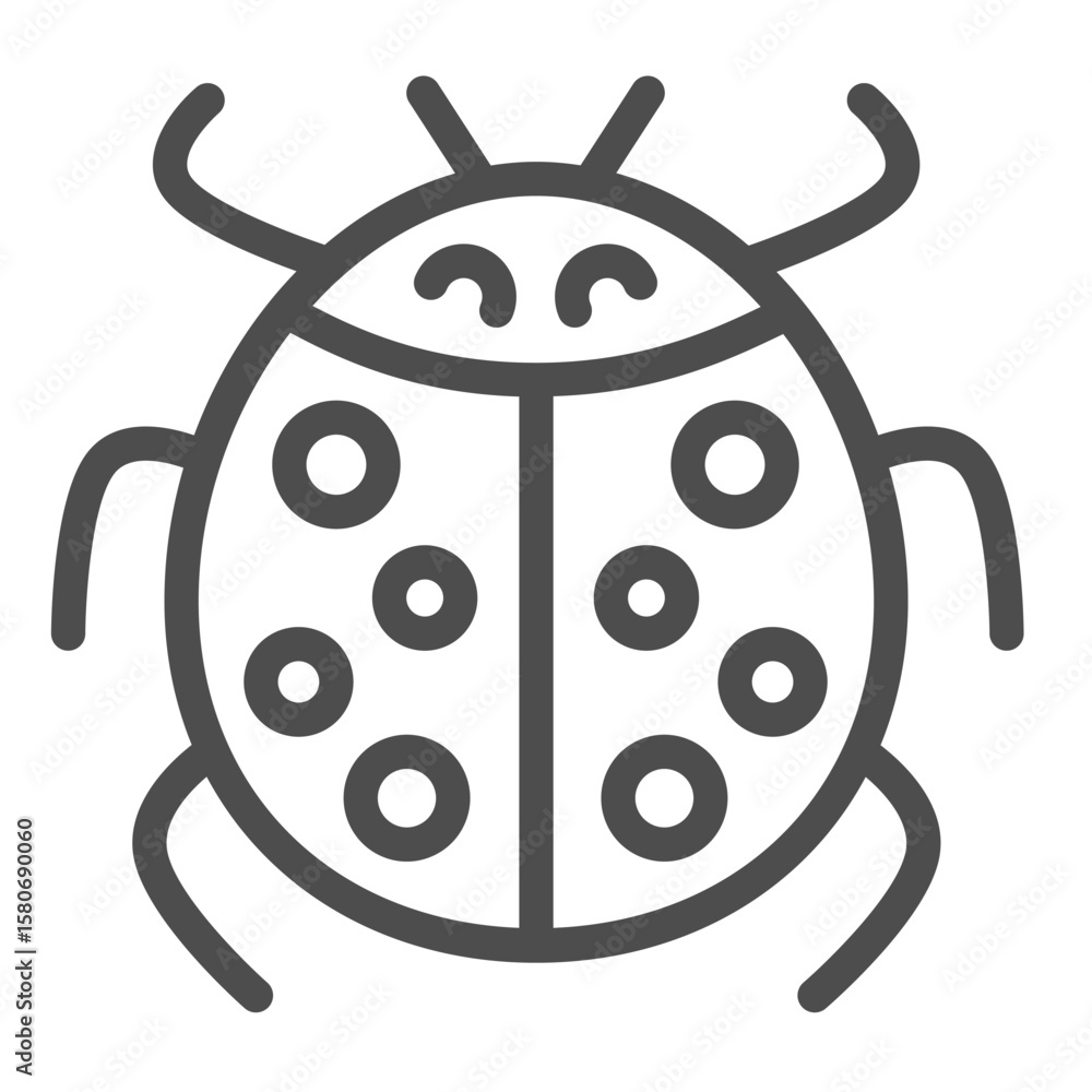 Fototapete ladybug beetle with wings line icon, spring season concept. vector graphics. flying bug, insect sign
