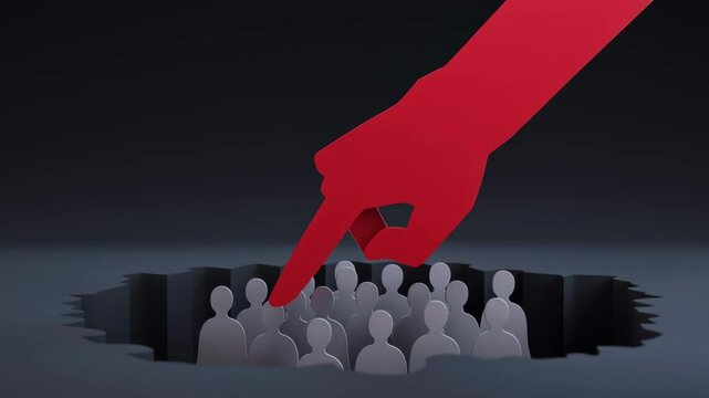 Toxic Workplace Conceptual Animation &mdash; Red Finger Pointing Down at Group of People, Discrimination, Bullying, Power Abuse