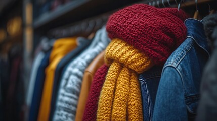 Closet Clothes Winter Apparel with Garment Rack.