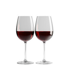 Two elegant wine glasses filled with red wine, positioned closely together. isolated on white background and transparent background