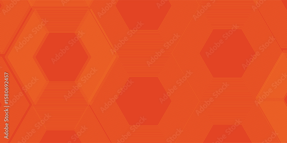 Poster abstract orange background with glowing geometric lines. modern shiny yellow hexagon lines pattern. 
