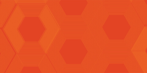 Abstract orange background with glowing geometric lines. Modern shiny yellow hexagon lines pattern. Technology futuristic concept. Suit for poster, banner, brochure, cover, flyer. Vector illustratio