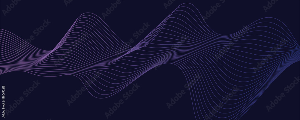 Poster dark abstract background with glowing wave. shiny moving lines design element. modern purple blue gr