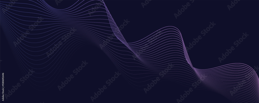 Poster dark abstract background with glowing wave. shiny moving lines design element. modern purple blue gr