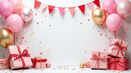 Birthday decoration on white
background, text space