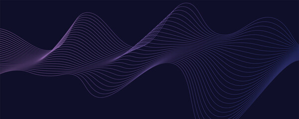 Dark abstract background with glowing wave. Shiny moving lines design element. Modern purple blue gradient flowing wave lines. Futuristic technology concept. Vector illustration