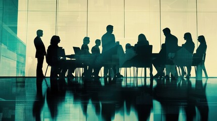 Silhouetted Business Meeting: Modern Corporate Strategy Session