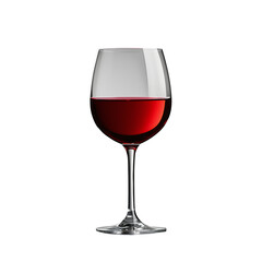 A classic wine glass filled with red wine, showcasing elegant contours and rich color. isolated on white background and transparent background