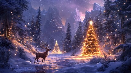 Magical winter scene with a Christmas tree