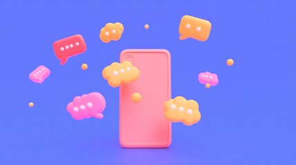 3D Cartoon Smartphone with Floating Message Bubbles Animation