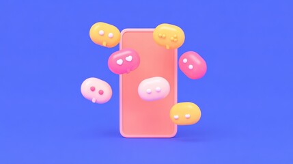 3D Cartoon Smartphone with Floating Message Bubbles Animation