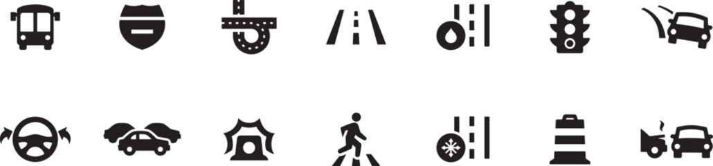 Pedestrian and Road Safety Icon Set – Walk, Crosswalk, Safety, Road, People, Path, Caution, Traffic, Transport, Public, Urban, Warning, Movement, City, Icon