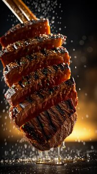 Grilled tomahawk steak on flames