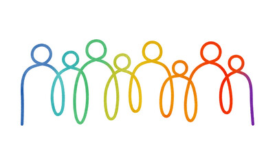 Colorful abstract line art diversity and inclusion of people groups isolated on transparent background