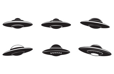 Simple Black Silhouette UFO on  White Background